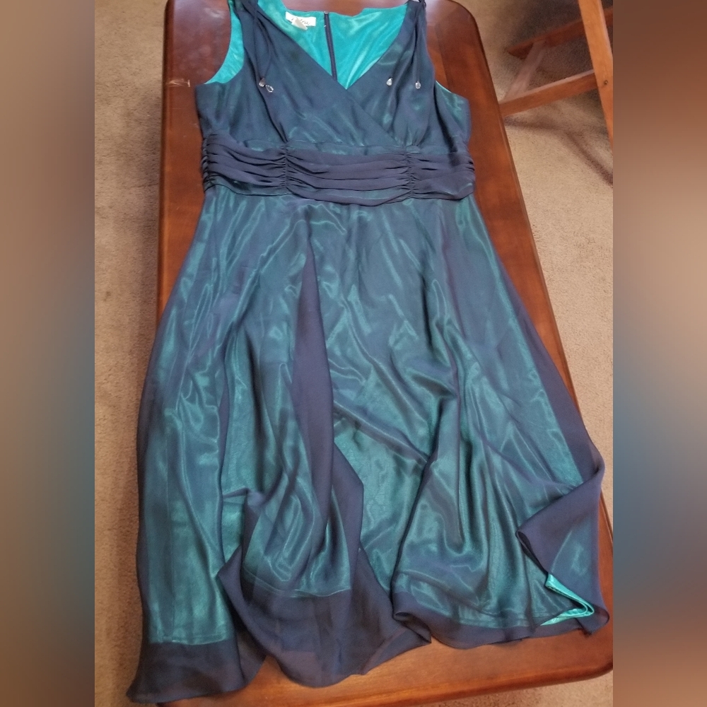 Patra Elegant Teal and Navy Dress